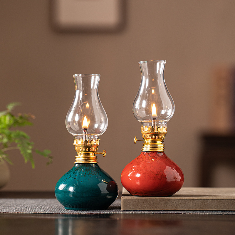 Vintage Lighting Decor - Lampu Minyak Keramik Vintage Motif Teratai