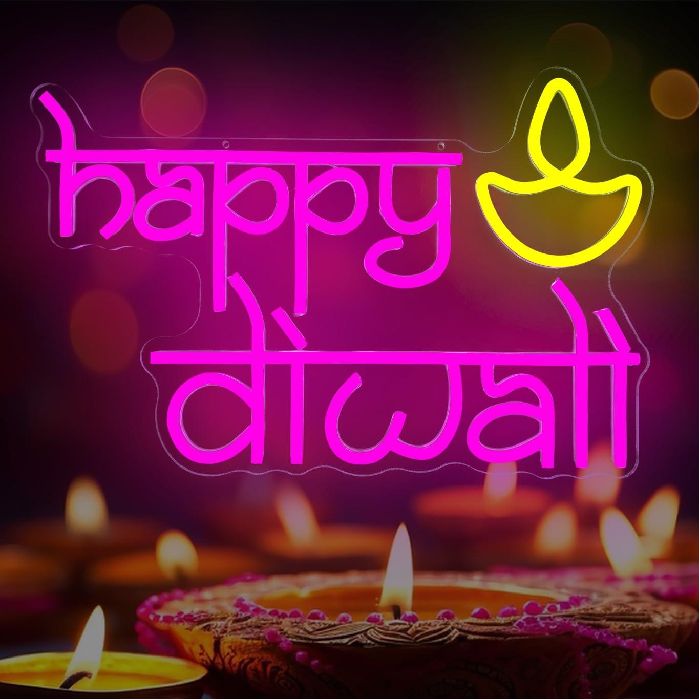 Lighting Decoration For Diwali - Lampu Neon LED Happy Diwali Bertenaga