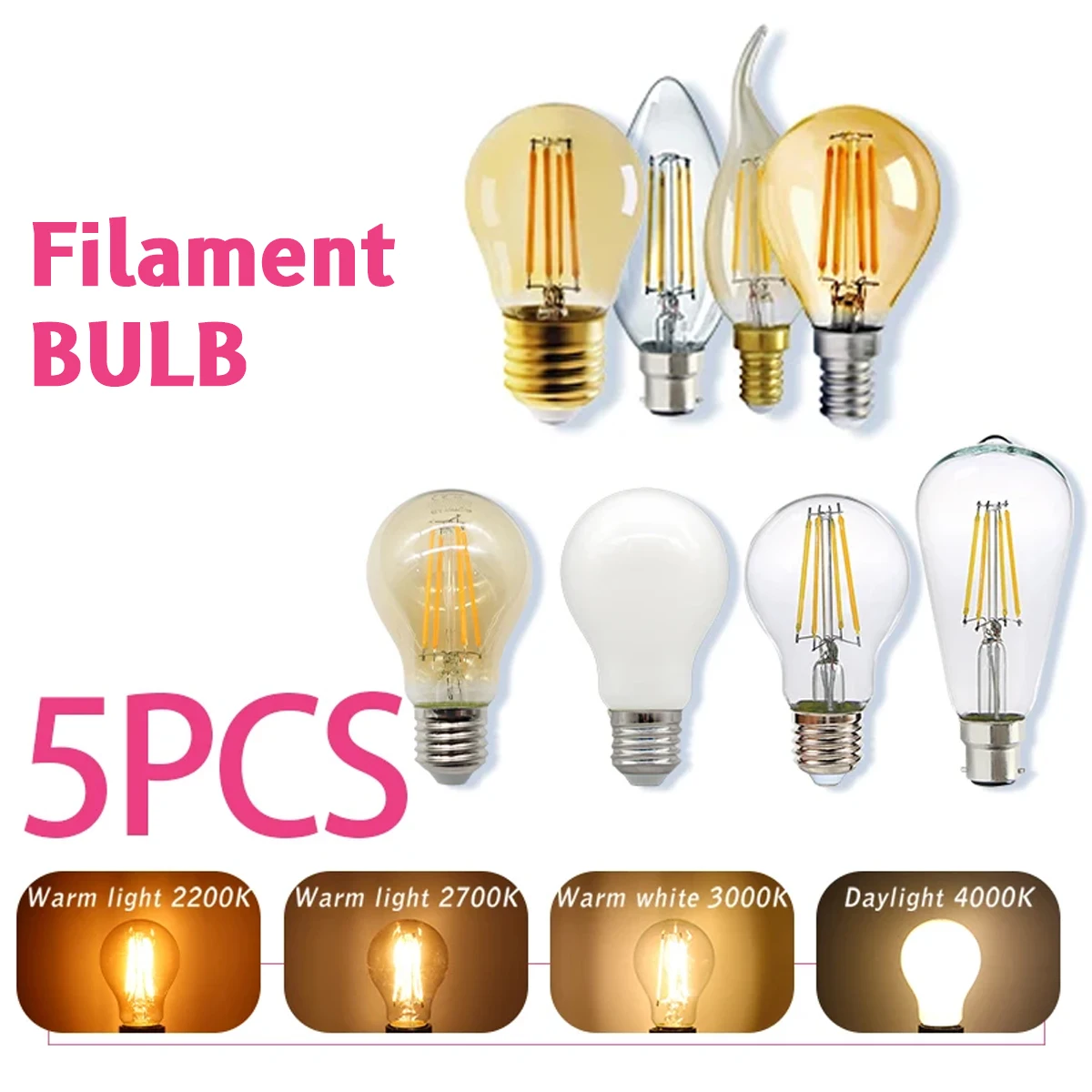 Vintage Lighting Decor - 5 Buah E27 E14 B22 Bohlam