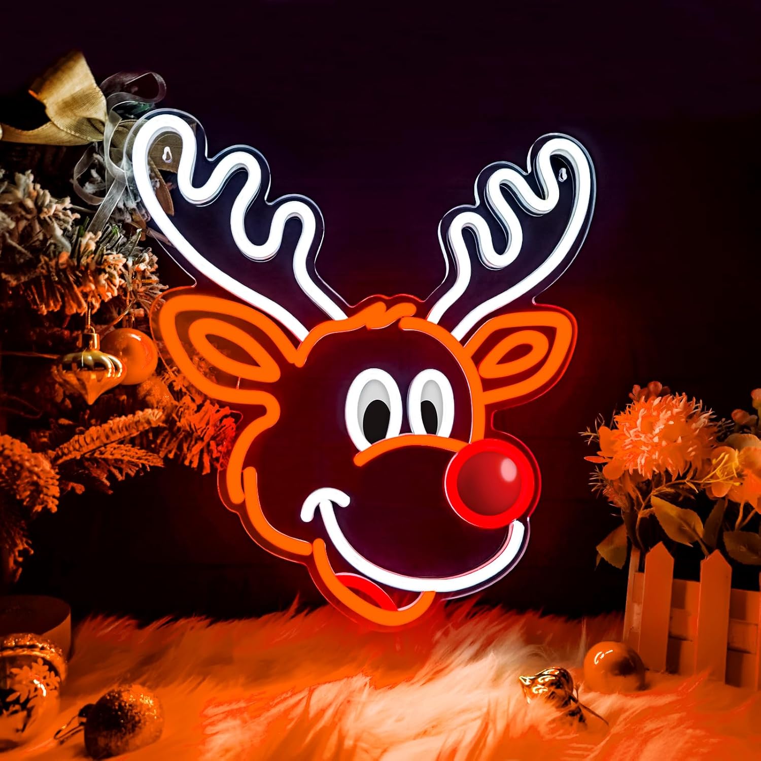 Lighting Home Decor Ideas - Lampu Neon Rusa Natal Lucu dengan