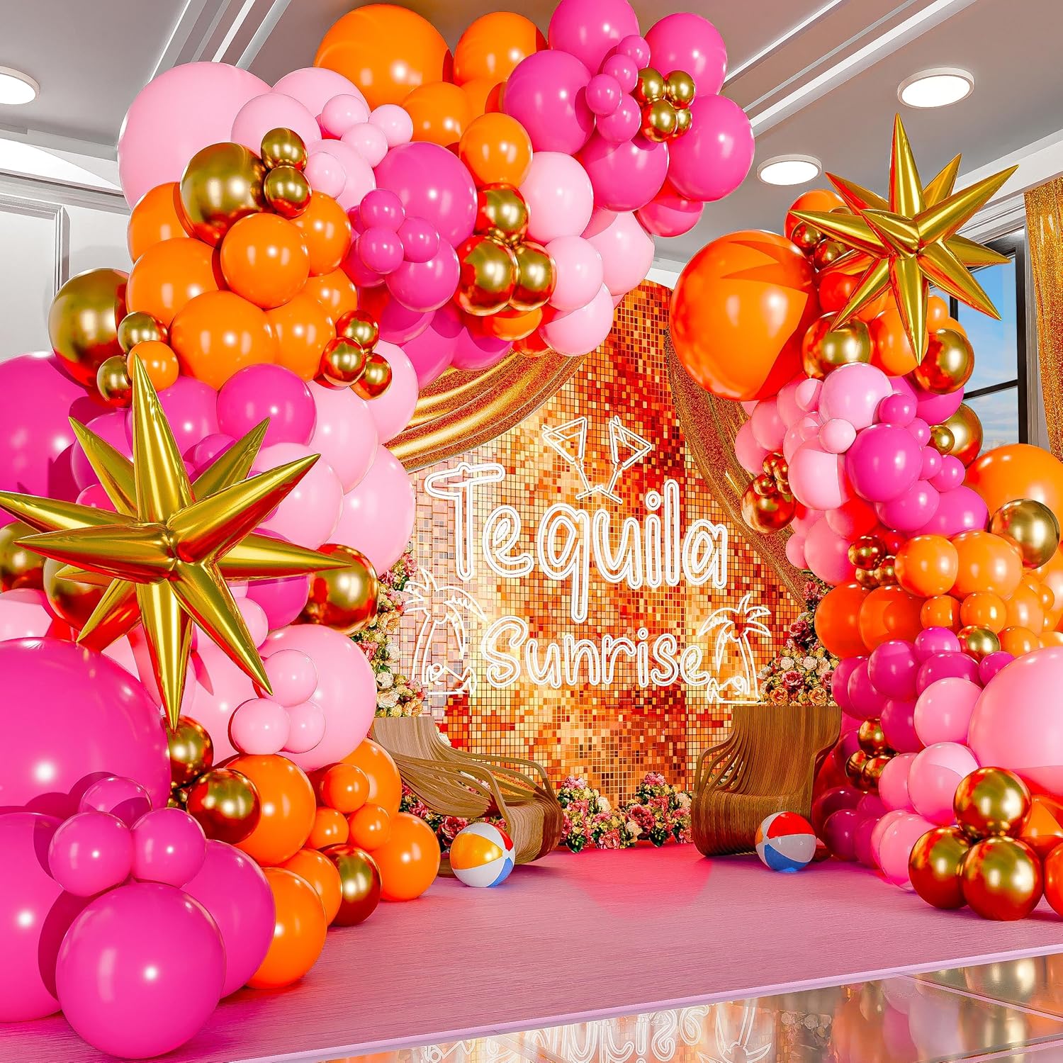 123Pcs Balon Lateks Warna Pink - Orange Lighting Decor ulasan dan harga