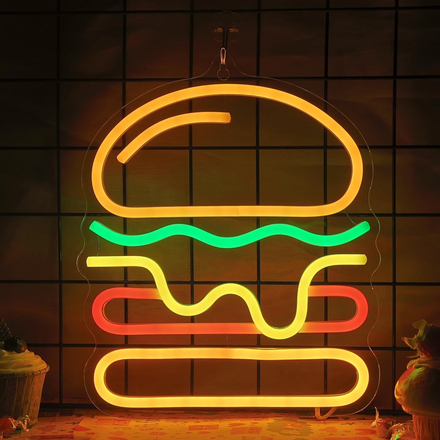 Lampu Neon Burger dengan Lampu - Lighting Home Decor Ideas ulasan dan harga