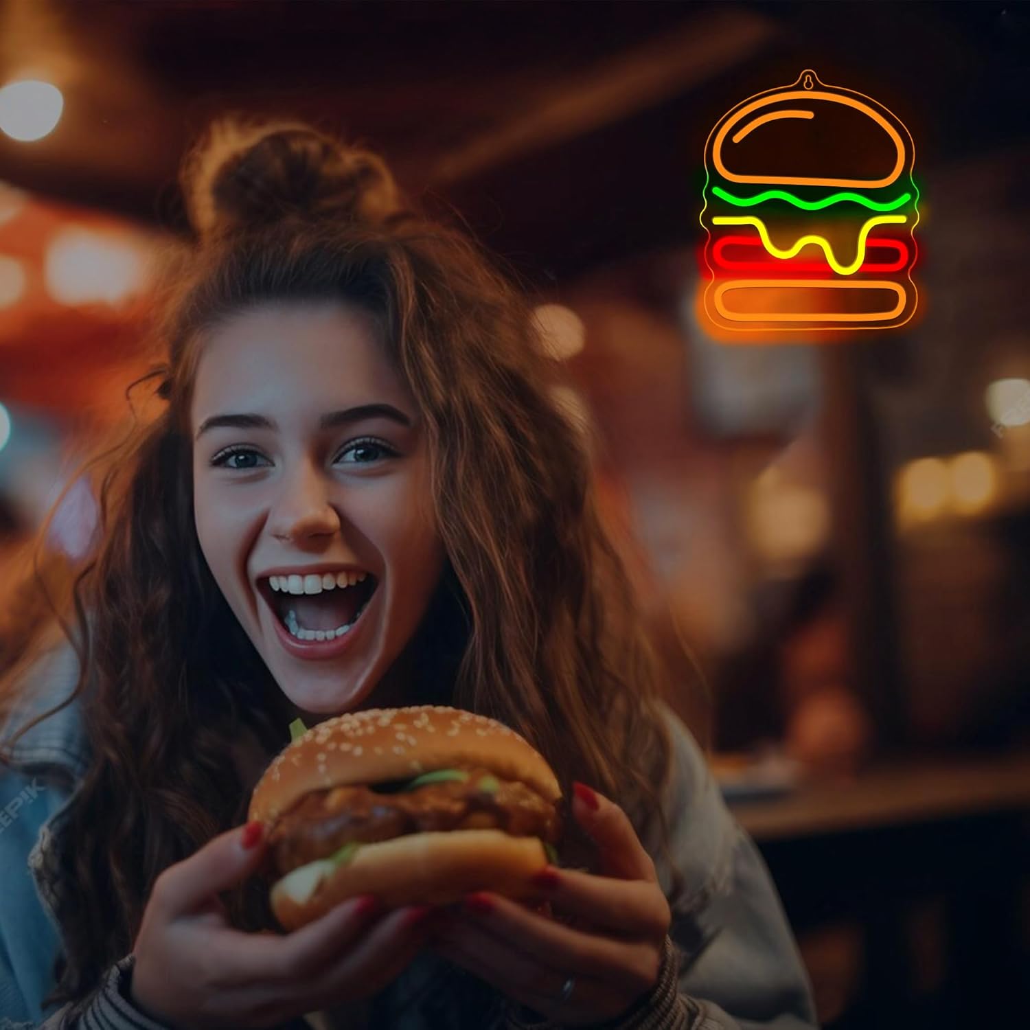 Lampu Neon Burger dengan Lampu - Lighting Home Decor Ideas ulasan dan harga