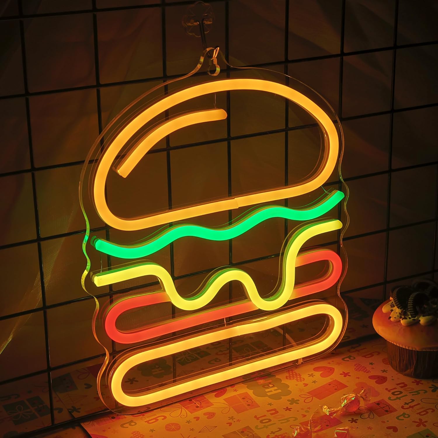 Lampu Neon Burger dengan Lampu - Lighting Home Decor Ideas ulasan dan harga