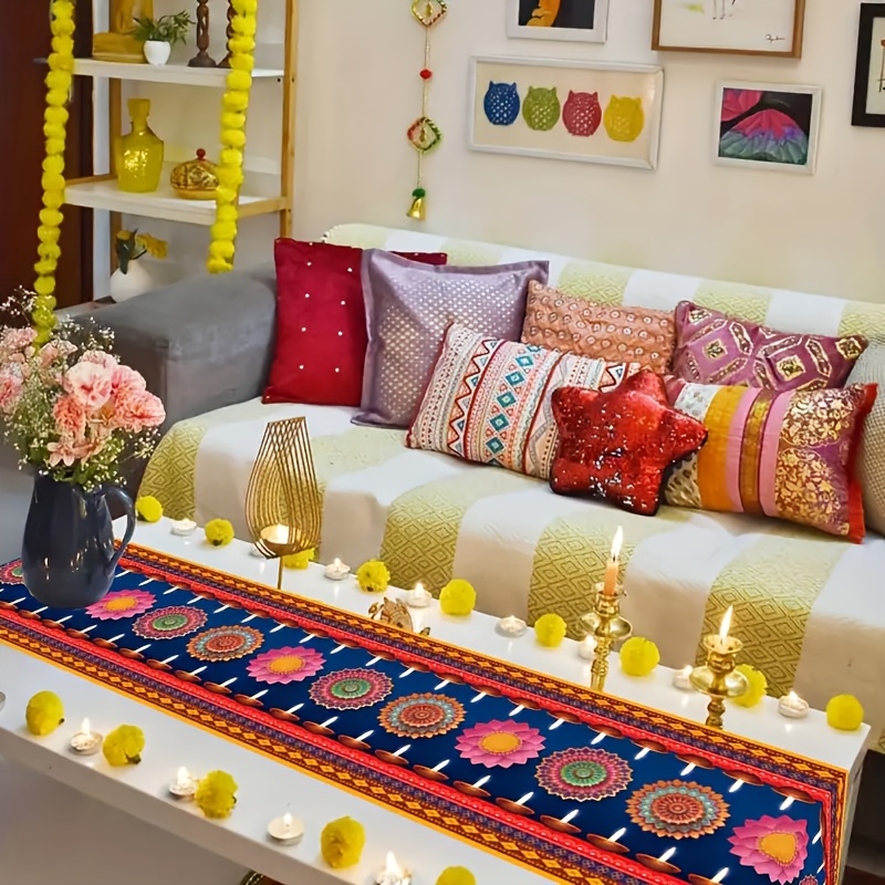 Taplak Meja Linen Motif Lampu  - Lighting Decoration For Diwali ulasan dan harga